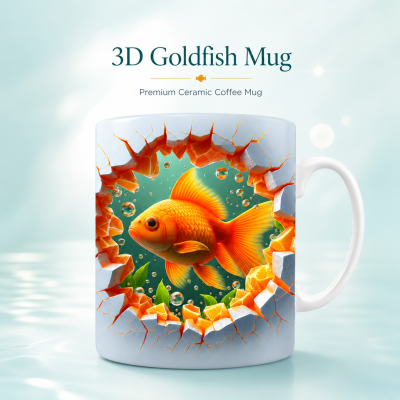 3D Goldfish Mug – Premium Ceramic Coffee Mug with Wraparound Aquatic Goldfish Design, Microwave & Dishwasher Safe